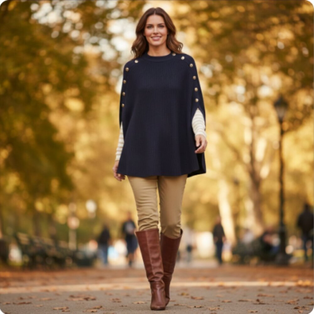 Talbots Button Poncho Cape Sweater, Navy, NWT - Picture 10 of 12